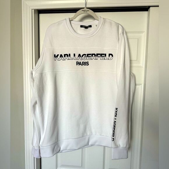 karl lagerfeld mens pullover with long Sleeves XL size white Color - Picture 1 of 5